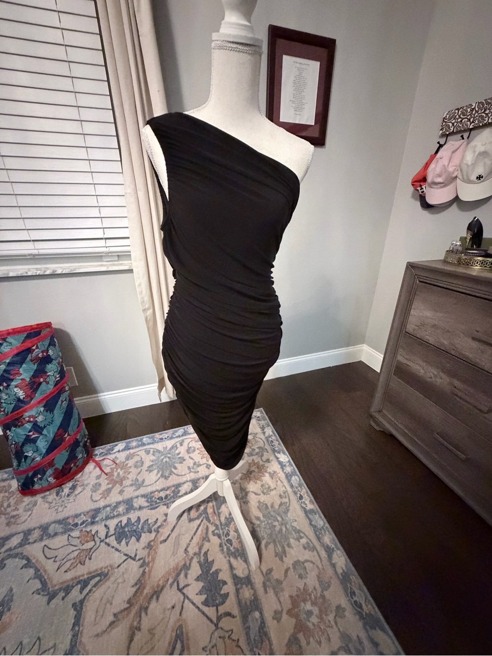 Black One-Shoulder Ruched Women’s Dress